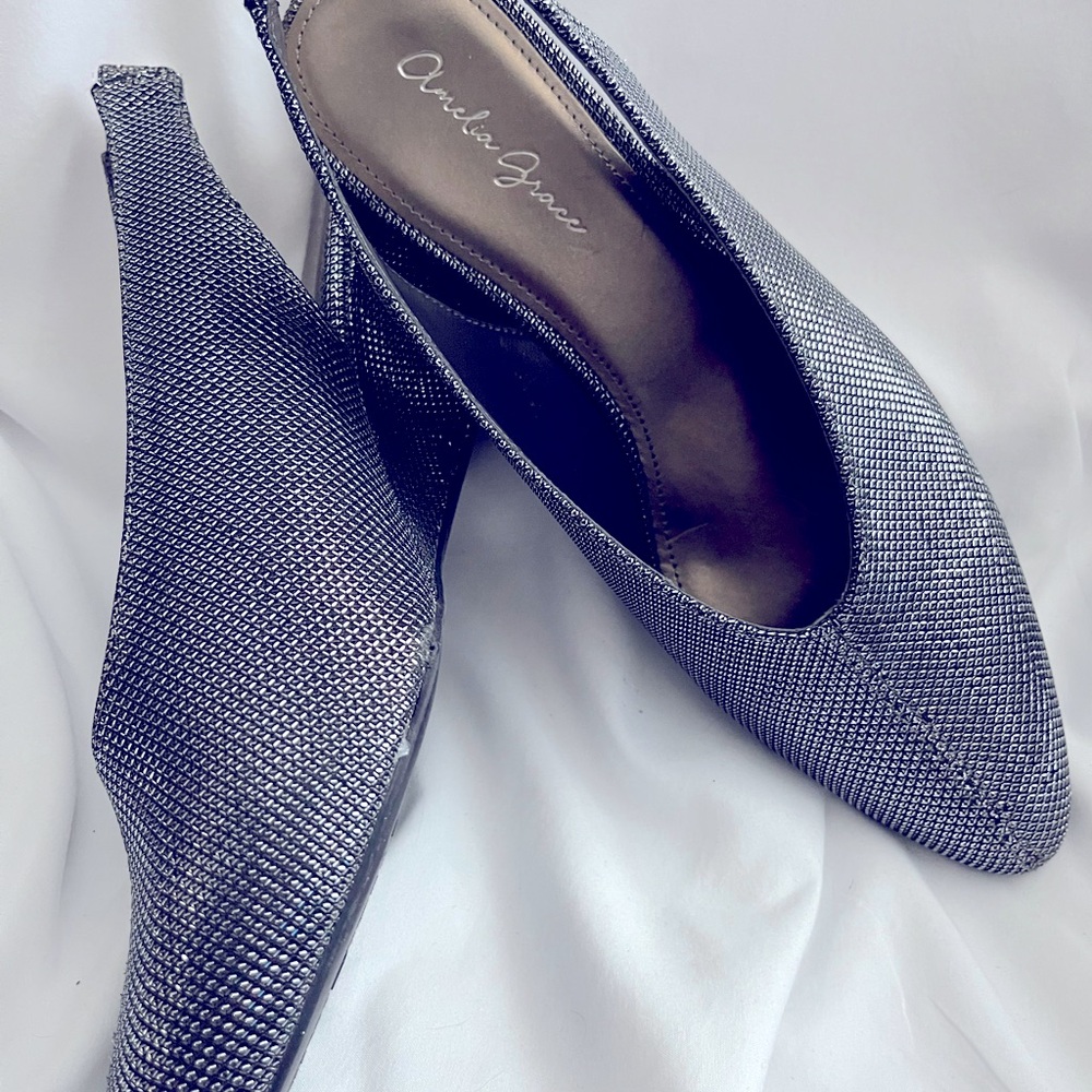 Amanda Grace Metallic Pointed Toe Slingback Flats - Silver